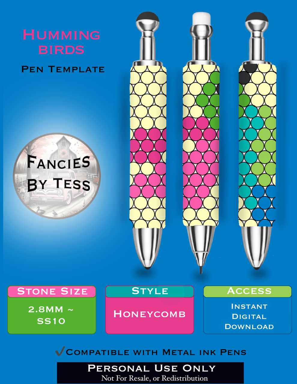 Hummingbird Rhinestone Pen Template - SS10/Diamond Dander