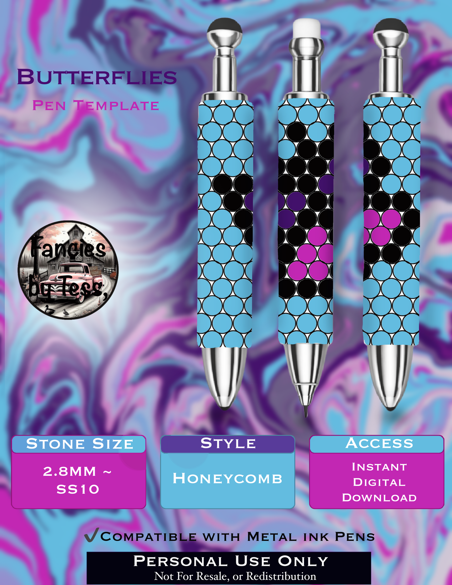 Butterflies Rhinestone Pen Template - SS10/Diamond Dander