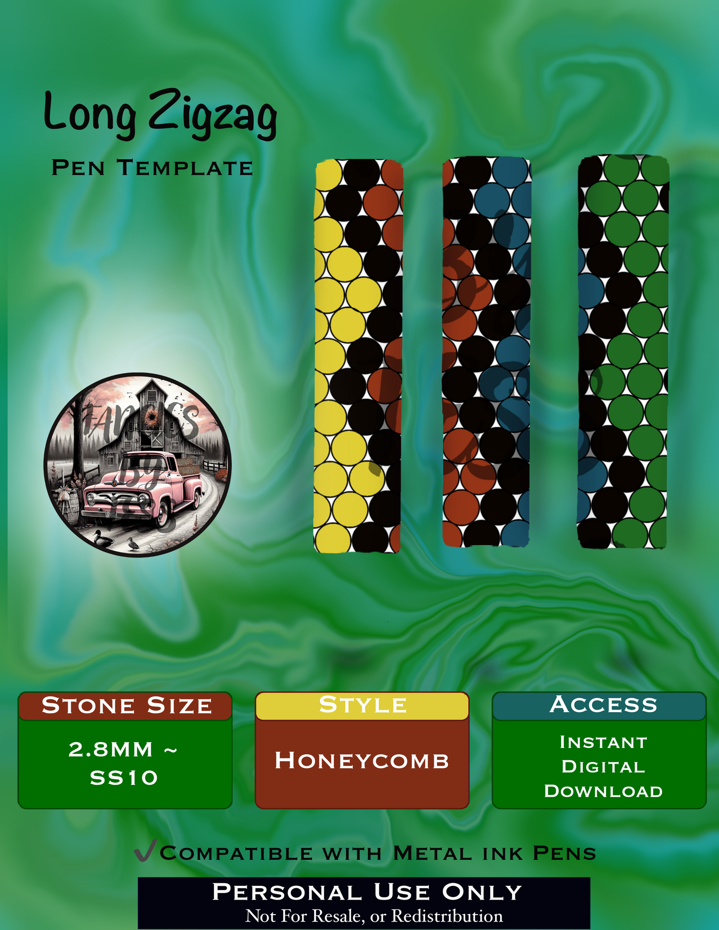 Vertical ZigZag Rhinestone Pen Template - SS10/Diamond Dander