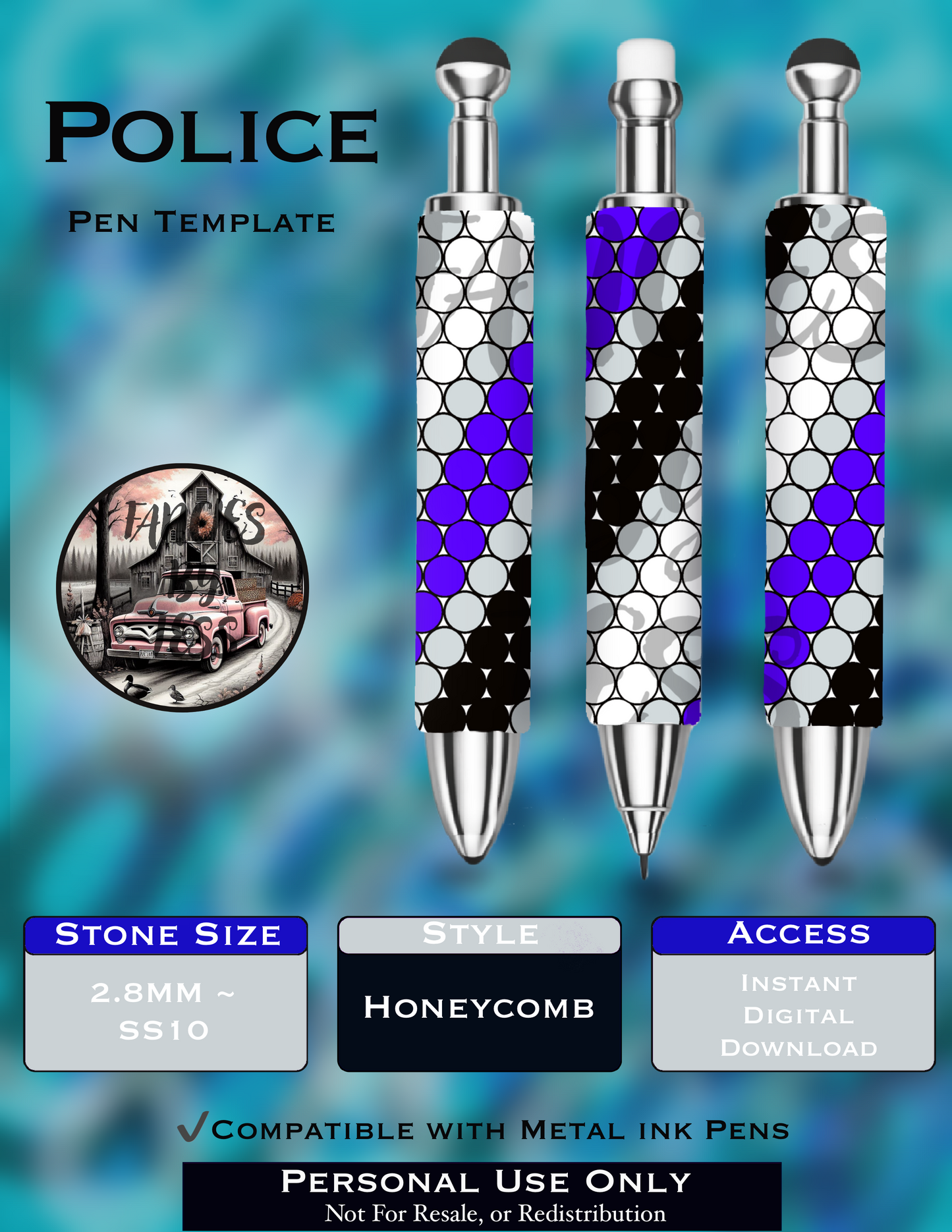 Police Rhinestone Pen Template - SS10/Diamond Dander