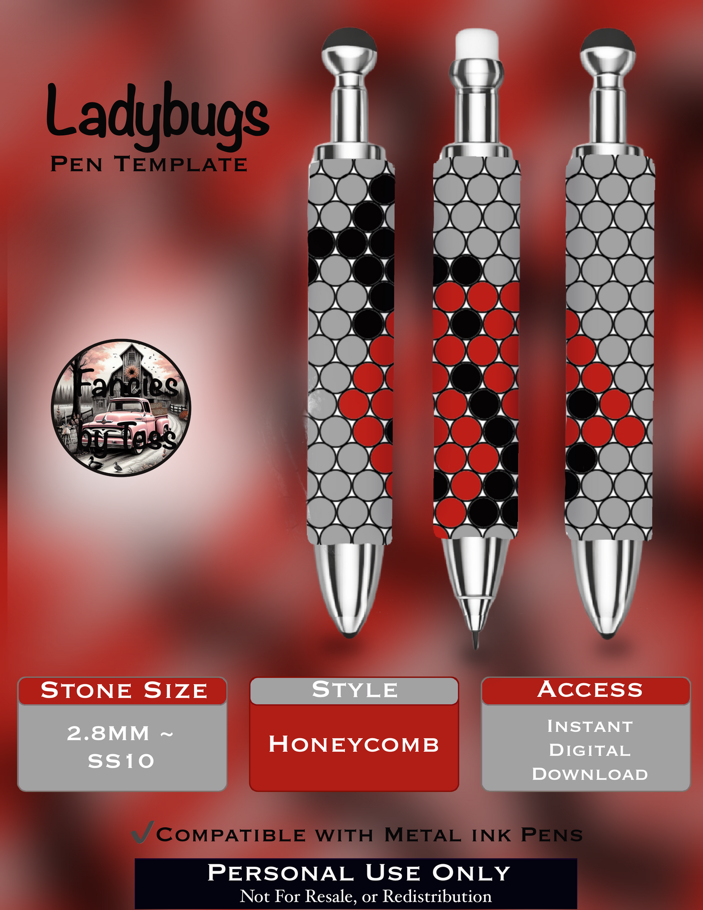Lady Bugs Rhinestone Pen Template - SS10/Diamond Dander