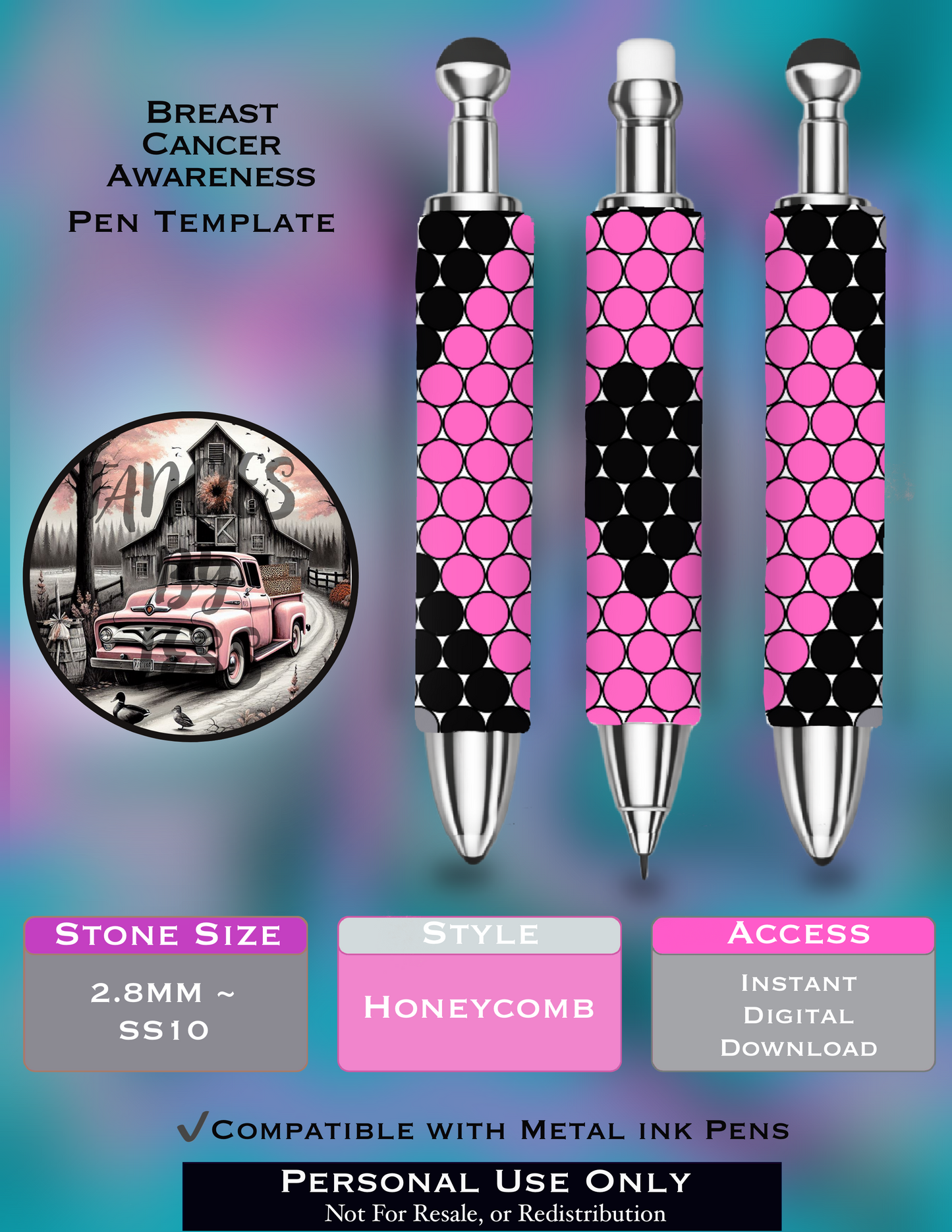 Breast Cancer Awareness Rhinestone Pen Template - SS10/Diamond Dander
