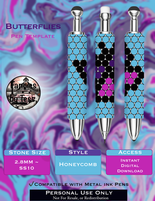 Butterflies Rhinestone Pen Template - SS10/Diamond Dander