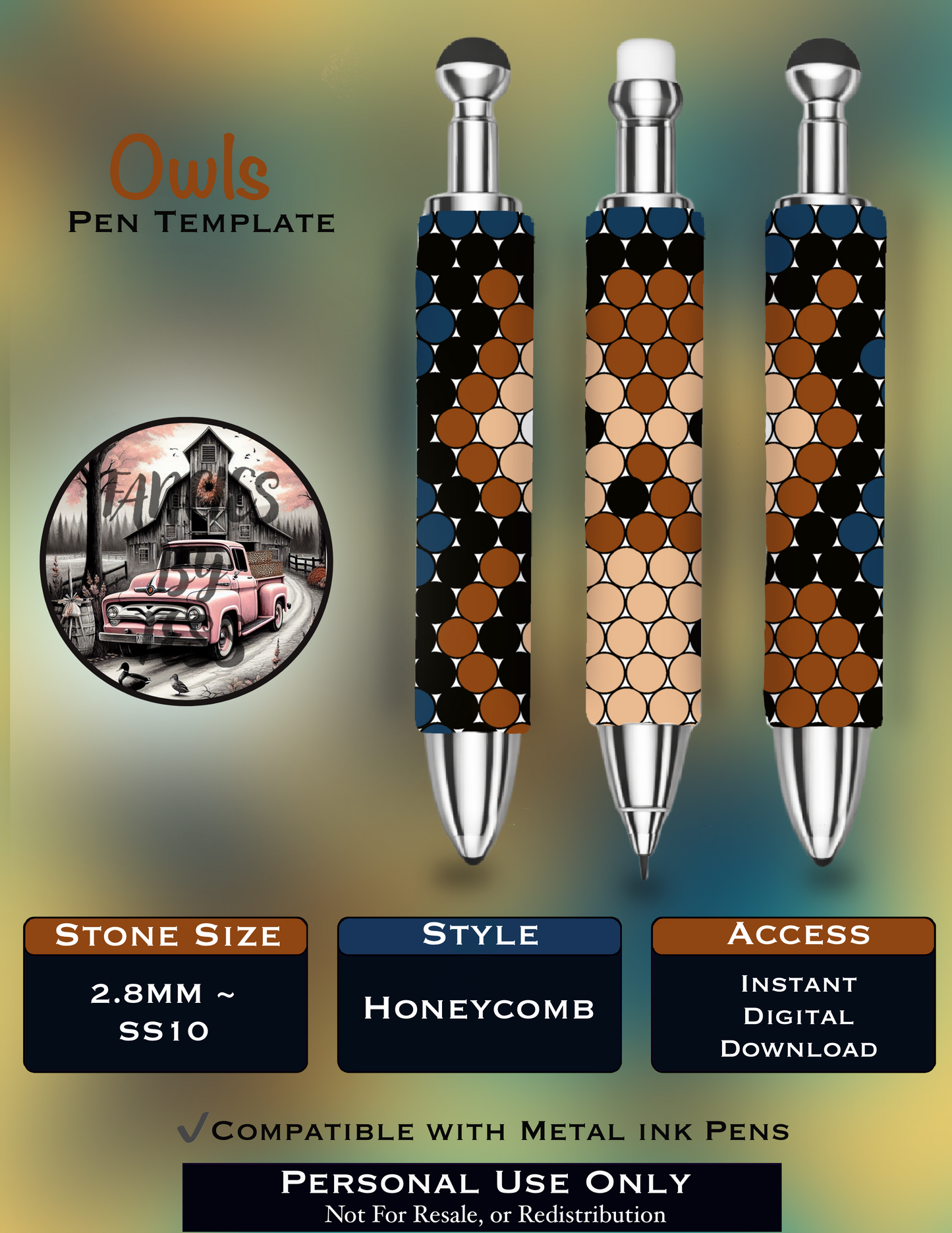 Owl Rhinestone Pen Template - SS10/Diamond Dander