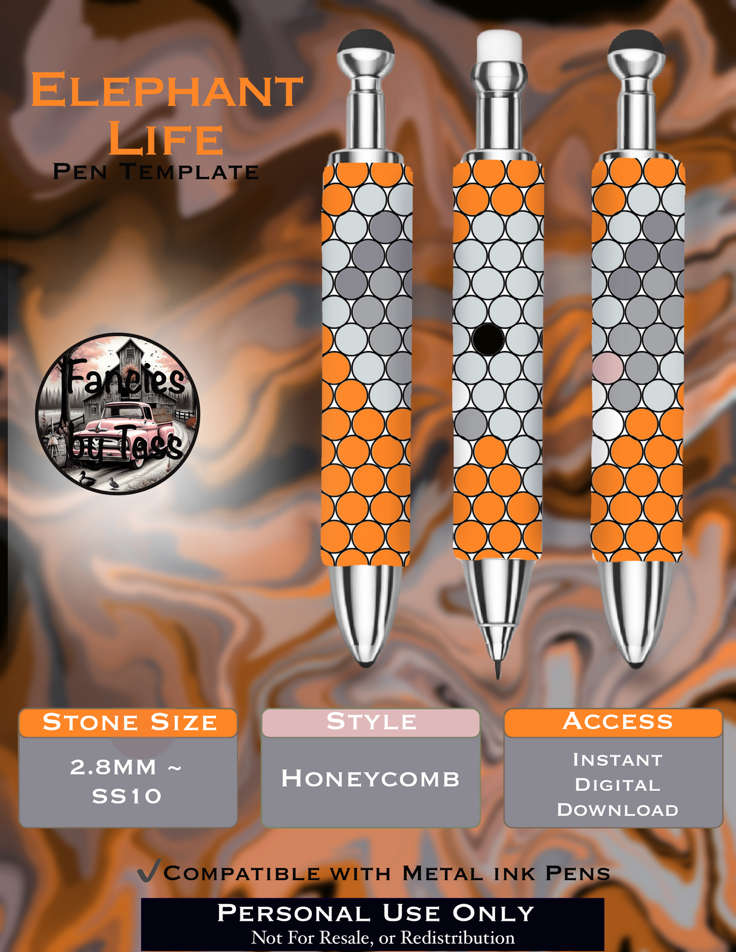 Elephant Rhinestone Pen Template - SS10/Diamond Dander