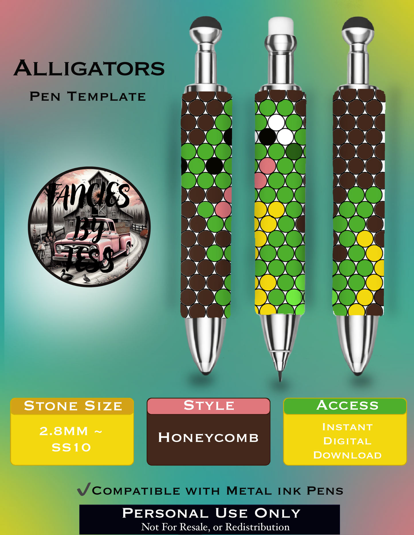 Alligators Rhinestone Pen Template - SS10/Diamond Dander