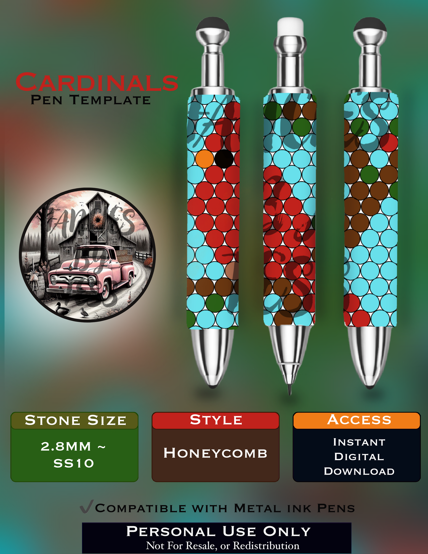 Cardinals Rhinestone Pen Template - SS10/Diamond Dander